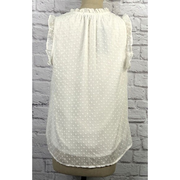 Womens Ivory Top SIZE SMALL Sheer Swiss Dot Blouse Sleeveless V Neck Ruffles NWT - Picture 2 of 10